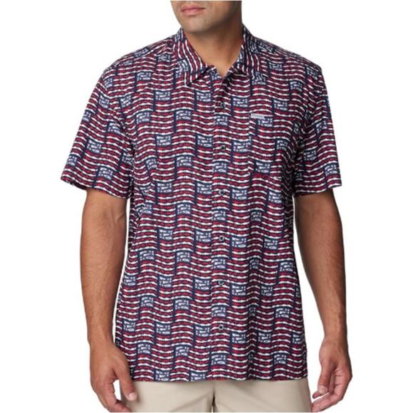 Columbia Collegiate Navy/PFG Banner Trollers Best Short Sleeve Shirt Size S - Picture 1 of 7